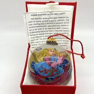 VTG Bill Yee 1990 Christmas Ornament Reverse Hand Painted Angel 3” Blown Glass